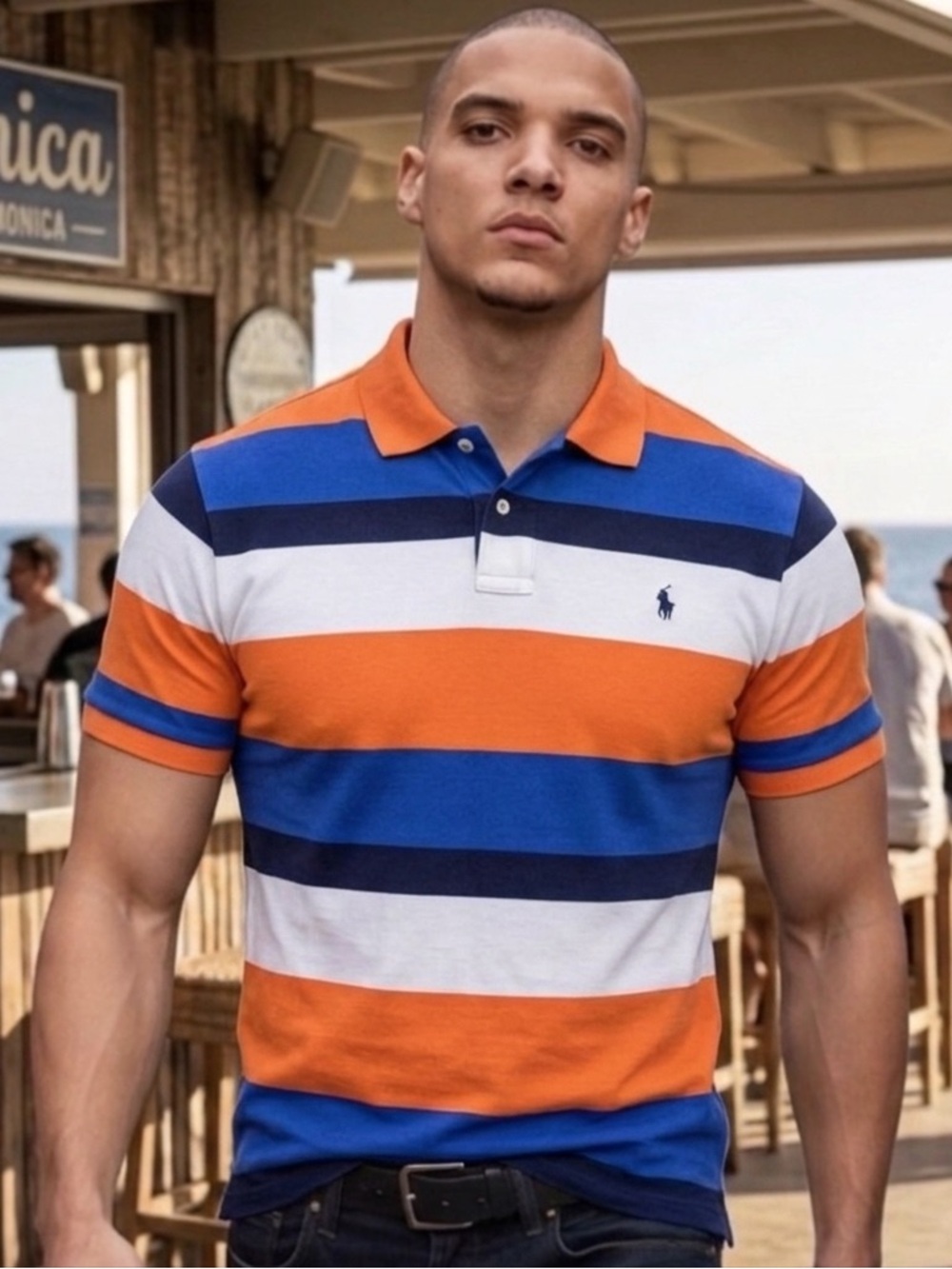 Polo by Ralph Lauren Orange, Blue & White Striped Polo
